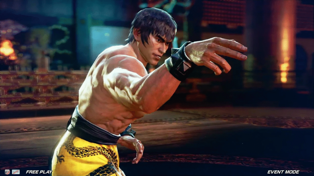Liu Kang (Mortal Kombat) – inspiração sutil em Bruce Lee, recriando o famoso “soco de uma polegada” e sua energia inconfundível.